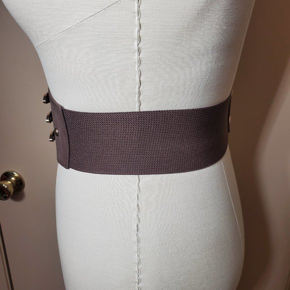 Coffee & Gold Vintage Style 3-Buckle Cumberbund Belt-Elastic Back-Snap Closure. - Picture 3 of 8